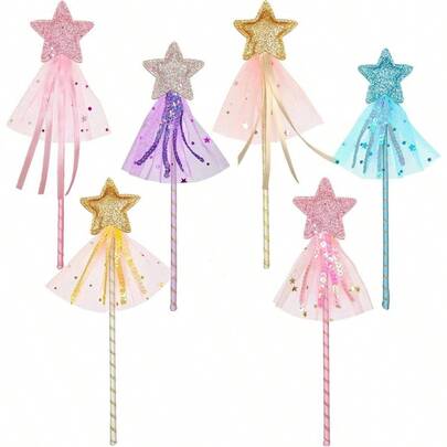 6 PCS Glitter Princess Wand Kit Fairy Wand Wands Fairy Magic Dress - Wand ''s Princess Costume Role Magic Shows Cosplay Birthday Party Favor