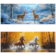 Yomiie 2 Pack Large Diamond Art Kits For Adults, Deers & Horses Diamond Painting Art Animals DIY Full Round Drill Kits, Rhinestone Diamond Crystal Craft Canvas Home Wall Decor 31.5x11.81 Inch - 鹿與馬 - 查看 1