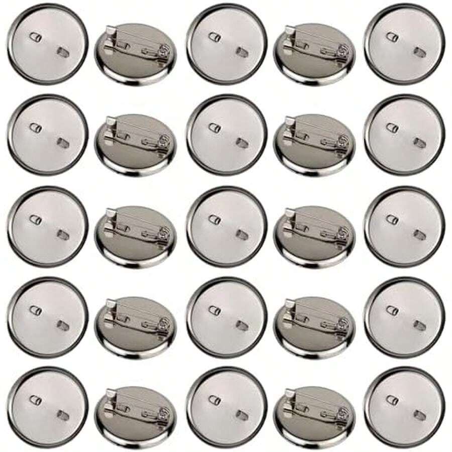 25 Pack Brooch Pins, 1 Inch Disk Pin, Blank Pins With Flat Trays For Crafts DIY Jewelry Making (Silver) - 25 - View 1