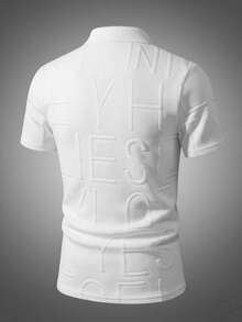 Men's Jacquard Knit Polo Shirt, Fashionable For Daily Commute, Summer - White - View 3