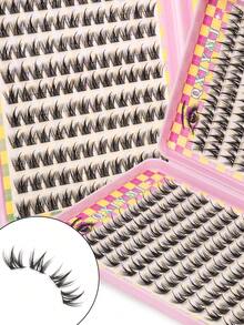 308/252 Pieces Cluster False Eyelashes Eyelash Book 28 Rows DIY Cluster Eyelash Extension Kit Fluffy 2 Styles Mixed Single Eyelash Cluster Segmented Spikes CC Curl Eyelash Extensions Can Make Cat Eye Lashes Look Natural Or Fluffy Volume Dramatic Eyelash Effect - Burnt Orange - View 3