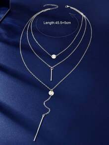 1pc Fashionable Multi-Layer Chains Long Necklace - 銀級 2 - 查看 4