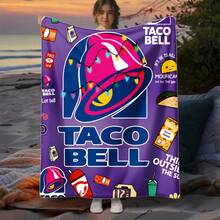 Taco Bell - Themed Comfort Purple Taco Bell Flannel Blanket: Features Taco Bell Logo And Food Design. Ideal For Both Home And Outdoor Use, Perfect For Taco Bell Fans - Flannel Blanket For Taco Bell Enthusiasts - White - View 7