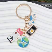1 Travel-Themed Keychain, Featuring An Airplane, Air Ticket, Yellow/Oil-Colored Earth, And A Five-Ring Design. It's A Perfect Gift For Bags, Backpacks, And Car Accessories - Hồng - Xem 4