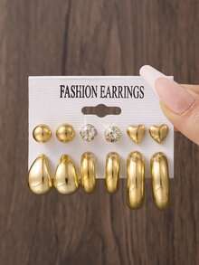 24件/12件女士几何耳环套装，优雅简约风格，心形/水滴形/C形/球形设计，镶嵌闪亮水钻，适合日常/派对/约会/度假等各种场合。