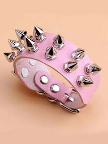 1件朋克粉色骷髅铆钉创意手链，女士日常、节日、派对佩戴，情人节完美礼物，魅力配饰