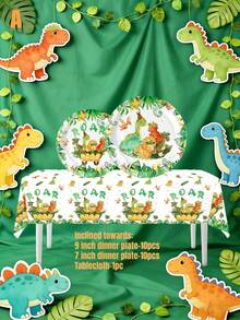 Dinosaur Party Set Of Tableware, Dinosaur Birthday Party Decorations, Includes Dinosaur-Shaped Plates, Cups, Napkins, Suitable For 10-Person Birthday Party Decorations And Party Gifts - Multicolor - View 12