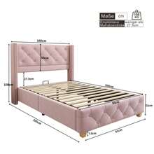 Bed With Storage Compartment And Drawers, Velvet Upholstery, Tufted Bed, Slatted Base, Double Bed, Large Storage Space