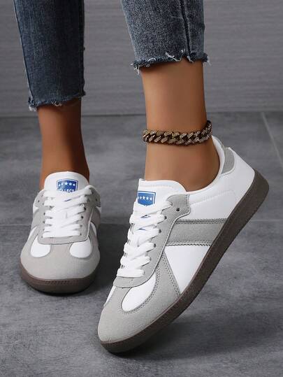 复古德式休闲训练鞋，学生多功能运动鞋，软底，时尚透气防滑情侣休闲鞋，灰白配色