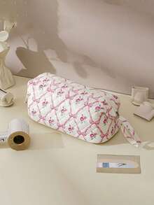 1Pc Flower/Bear Printing Quilted Hair Dryer Storage Bag Hair Dryer Holder With Internal Pocket Design,Large Capacity Dustproof Hair Tool Bag Travel Case Travel Carrying Organizer Bag - Multicolor - View 9