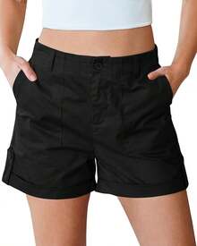 Shorts Women High Waisted Dressy Casual Summer Elastic Waist Comfy Rolled Hem Stretch Twill Pocket ShortsA Valentine's Day GQEL - 黑色 - 查看 7