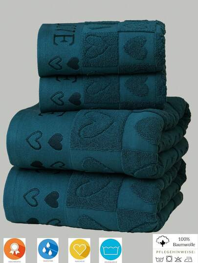 QIBHI 3/2/1pc Jacquard Love Heart Pattern Towel Set (Thin & Lightweight), Suitable For Bathroom, Travel, Couples Gift, Home Decor, Wedding, Party. Choose Your Preferred Size. Shower Towels For Beauty Salon, Hotel Sports,Home Essentials, Towel, Skin Care Bath Towel Sheet