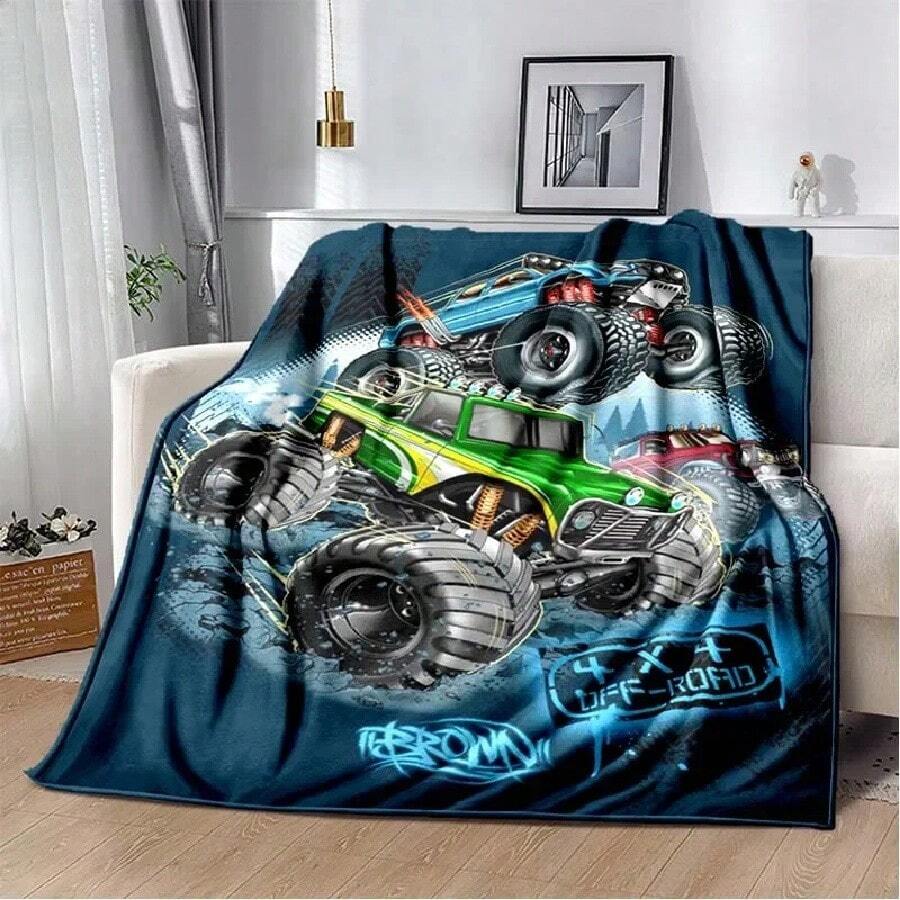 3D Monster Jam Monster Truck Cartoon Blanket Flannel Soft Throw Blanket Bedroom Sofa Bed Warm Throw Blanket Picnic Blanket14.Jpg - trắng - Xem 1