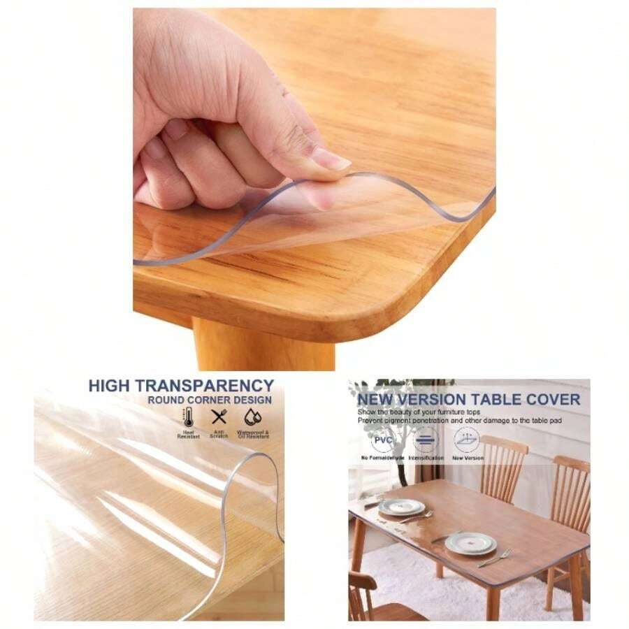 14x24 In Table Protector Plastic PVC Desk Protector Tablecloth Cover Office Desk Pad Wood Furniture Glass Dining Tabletop Countertop Waterproof Rectangular With Mouse Pad - Clear 1.5mm + 14"x24" - View 1