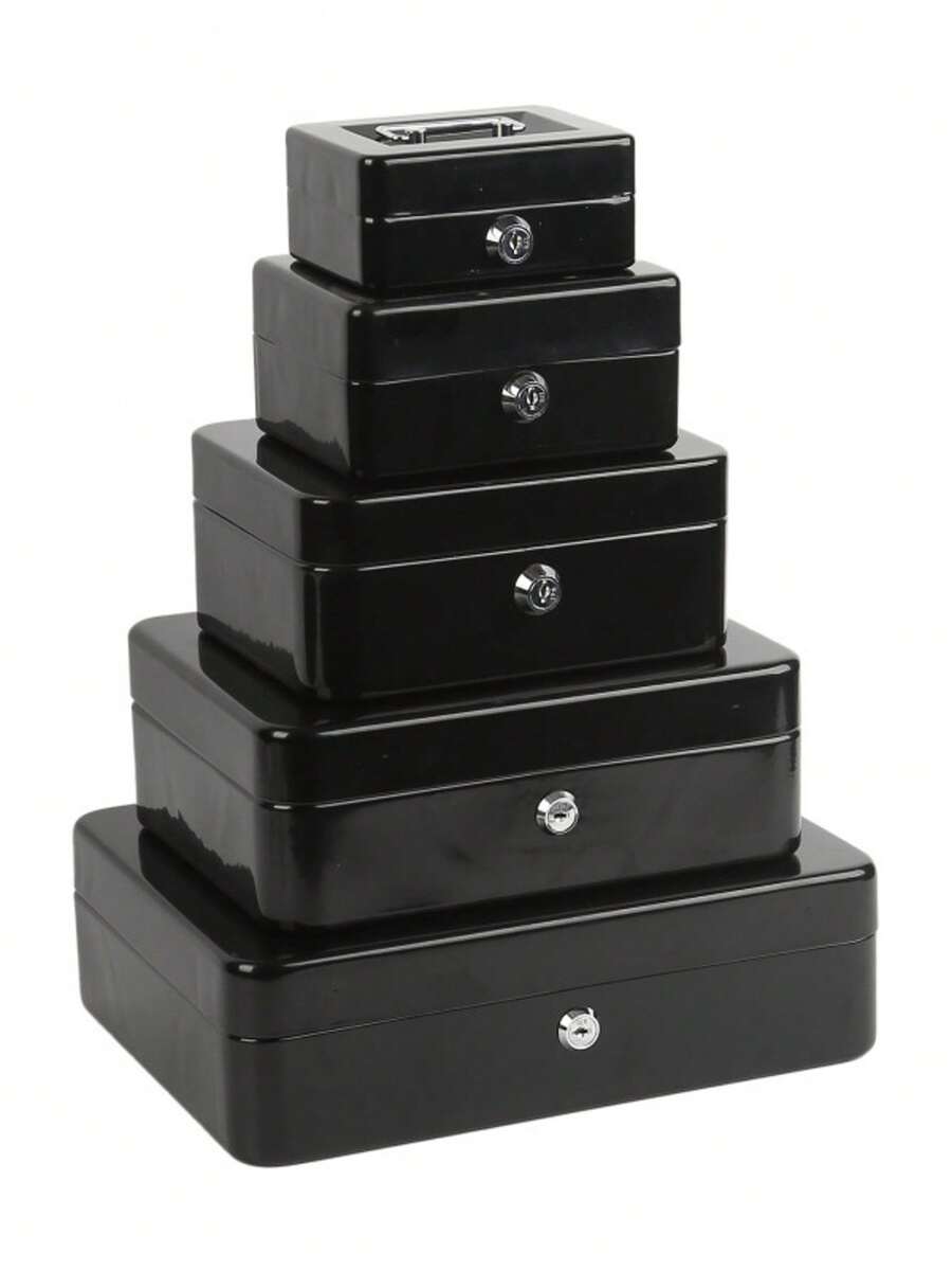 1pc Medium Steel Lockable Money Box With Coin Tray, Random Single Or Dual Slot Delivery - Black - View 1