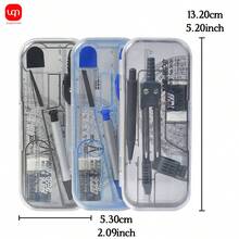 1 Set/7 Piezas Juego de Compás de Metal Negro/Azul Transparente, Estuche Duradero y Resistente a Golpes, Herramienta de Estudio y Dibujo, Temporada de Regreso a Clases