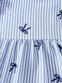 夏季新款女婴无袖背带连衣裙，清新蓝白条纹蝴蝶结设计，舒适休闲幼儿夏季连衣裙 - 藍色 - 查看 6