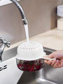 1 Peça Cesta de Drenagem com Alça de Bico de Pato de Camada Dupla, Cesta de Lavagem de Frutas Multiuso Montada na Parede da Cozinha com Cor Fofa de Dopamina - Multicolorido - Visão 6