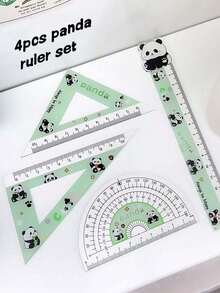 4件套趣味熊猫学生尺套装，随机奢华配色，包含尺子、量角器、圆规，卡通动物数学文具用品，多功能三角尺套装，适合赠送朋友、同事、学校、学生、数学爱好者，文具用品，返校季必备 - 4pcs套裝 - 查看 6