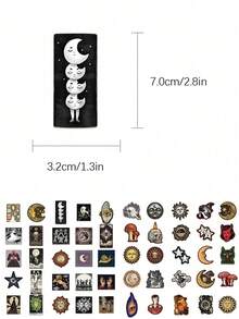 50pcs Retro Mysterious Starry Sky Stickers, Suitable For Laptop, Luggage, Notebook, Desk, Room Decor, DIY Crafts, School Supplies, Back To School Season - 彩色 - 查看 2