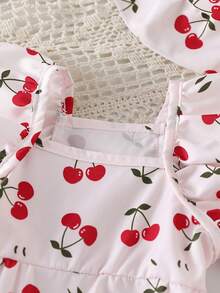 2pcs/Set Pet Cat & Dog Cherry Print Dress + Pet Hat, Cute Princess Dress For Cats & Dogs, Suitable For Daily Wear And Photo Shoots