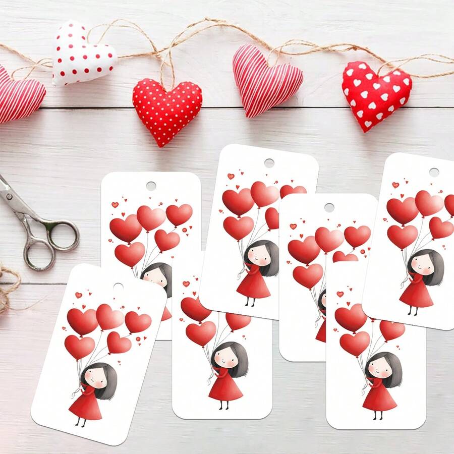 50pcs Romantic Love-Themed Gift Tags With Hemp Rope - Red Heart Design For Valentine's Day, Birthday, Wedding Anniversary Party Decoration, DIY Gift Wrapping & Favors, Love Hanging Tags - Red - View 1