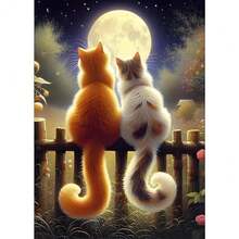 GDYEEH DIY 5D Kittens Diamond Art Kits, Moon Full Round Drill Sparkling Cat Diamond Painting Picture, Lovers Diamond Painting Art Kits Craft For Adults Beginners, Home Wall Decor 12x16inch - USGD246 - 查看 1