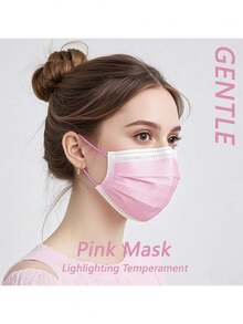 10pcs/50pcs/100pcs/200pcs Set Of Cute Pink Face Masks - Elastic And Breathable Pink Masks Suitable For Women And Teens, Washable, Fashionable Daily Accessory, Stylish Design, Comfortable To Wear - Pink - View 9