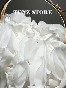 White Petal Handbag, Chiffon Ruffle Floral Decor, Gold Handle And Chain Strap, Fits ProMax Phone, Suitable For Bride, Wedding, Prom, Graduation, Cocktail Party, Formal Dinner, Spring Gala And Holiday Party - White - View 6