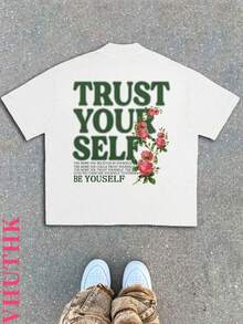 VHUTHK Double-Sided Printing (180 Pure Cotton T-Shirt)    Men's Summer Round Neck Short Sleeved Casual Pure Cotton Print  BE YOUSELF   Y2k  Style - trắng - Xem 3