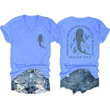 Cute Shark Shirt Whale Shark Christian Summer Shirt Ocean Fish Animal Lover Marine Life Women's Top - 卡羅萊納藍-1 - 查看 1