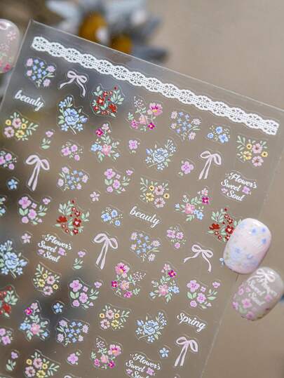 1 pieza Pegatinas de uñas con flores de primavera para viaje, pequeñas flores lindas 5D para arte de uñas, pegatinas de uñas cortas con pequeñas flores de encaje, accesorios decorativos de uñas autoadhesivos lindos, regalos perfectos para mujeres y niñas