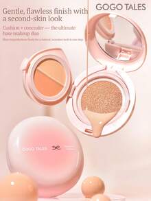 GOGO TALES Kem che khuyết điểm và kem nền dạng cushion Porcelain Light-Infused, kem che khuyết điểm dạng lì và kem nền dạng cushion lâu trôi, kiểm soát dầu, bảng màu 2 trong 1 dành cho da hỗn hợp, da dầu và da khô, phù hợp cho học sinh, GOGOTALES - G01 Da trắng sáng - Xem 1
