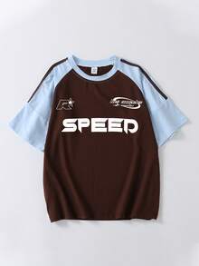 少女休闲“SPEED”字母印花圆领T恤，夏季休闲上衣，新款 - 彩色 - 查看 7