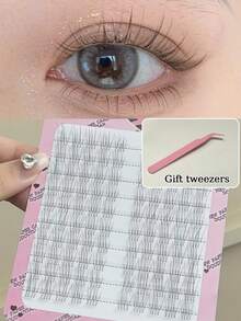 100 Clusters Super Fine Natural-Looking Individual Eyelash Extensions, C-Curl Lengthening, Comes With Tweezer, Suitable For Daily Use And Gifts - C - View 1
