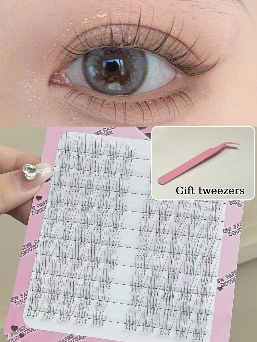 100 Clusters Super Fine Natural-Looking Individual Eyelash Extensions, C-Curl Lengthening, Comes With Tweezer, Suitable For Daily Use And Gifts - C - View 1