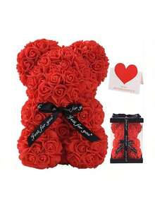 1pc Handmade Rose Teddy Bear, PVC Gift Box, Suitable For Mother's Day, Christmas, Valentine's Day, Friends Day, Anniversary, And Bridal Gifts - Multicolor - View 10