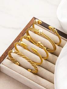 1 chiếc vòng tay nữ bằng thép không gỉ mạ vàng 18K, phối màu vàng và bạc - Thiết kế xoắn ốc có thể xếp chồng lên nhau, phù hợp cho cả ngày thường và những dịp đặc biệt, là lựa chọn quà tặng hoàn hảo cho nam, nữ và gia đình/bạn bè. - vòng tay dây thừng - Xem 4