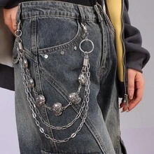 1 Piece Punk Pants Chain Personality Skull Hip-Hop Pants Chain Spring Decoration Denim Hanging Chain Skull Pants Chain - 白K多層骷髏頭彈簧褲鏈 - 查看 1