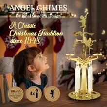 The Original And Traditional Decorative Swedish Candle For Christmas - Metal Chime Carousel Authentic Scandinavian Decoration And Ornament For Home And Kitchen +4 Candles - Gold - View 3