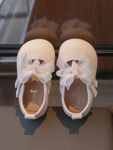 女童公主鞋，软底玛丽珍平底鞋，带蝴蝶结，春秋季 - 粉色 - 查看 3