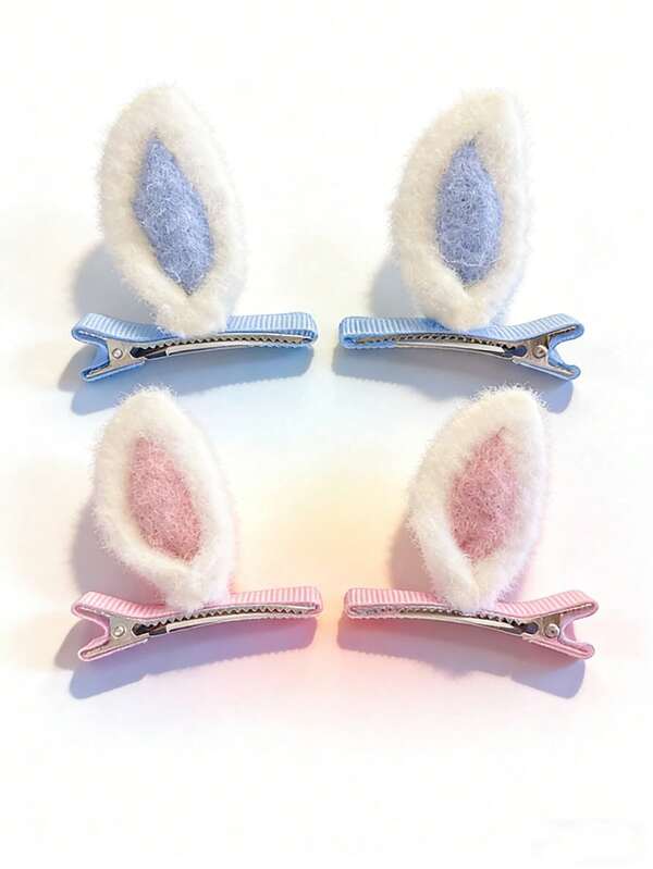 Kawaii Bunny Ears Hair Accessories Set Sweet Blue Pink Ear Hair Clips For Girls Girl Cosplay Party Skincare Daily Wear,Easter Birthday Party Theme Hair Accessories