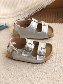 1 Pair Baby Girls Leopard Print Hook And Loop Sandals, Fashion Summer Toddler Shoes - Silver - View 5