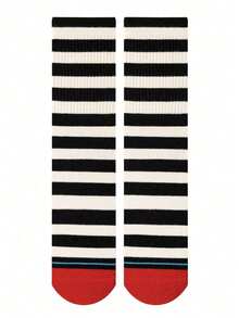 2 Pairs Unisex Black & White Striped Mid-Calf Socks, Fashion Casual Socks, Couple/Streetwear/Sports/Basketball Socks - Multicolor - View 6