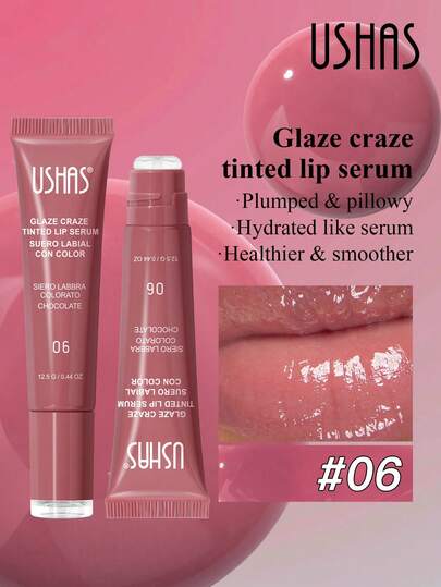  USHAS Återfuktande tonat läppglans, 6 färger tillgängliga, flytande läppstift i tub, långvarig färg, snabbtorkande, icke-klibbig, återfuktande läppvårdande läppstift för höst/vinter