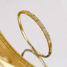 1 pièce Bracelet jonc en cuivre vintage de luxe avec zirconium, ouverture réglable, accessoire polyvalent de style bohème, à porter au quotidien, cadeau d'anniversaire - Multicolore - Voir 3