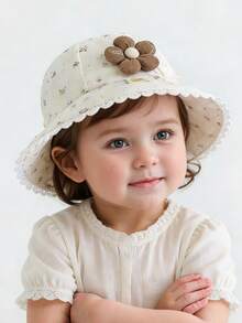 1pc Baby Sun Hat, Thin Fabric, Fashionable For Baby Girls, Suitable For Outdoor Use, Fits Ages 1-3 Years Old, Spring/Autumn - Little Flower Fisherman's Hat - View 4