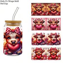 4pcs/Set Valentine'S Day Highland Cow & Love Floral 16oz Transfer Stickers UV DTF Transfer Paper Applied To 16oz Glass Jars(OnlyUV Transfer Paper Sold Not Bottle), Gift Wrapping, Themed Crafts, Decorative Transfers, Adhesivefree Design, Vinyl Material Playful Design, Selfadhesive Decals, Home Decor, Cartoon Design, Durable Decals, Craft Supplies, Craft Enthusiasts, Highland Cow Uv Dtf Transfer, Highland Cow - Multicolor - View 5