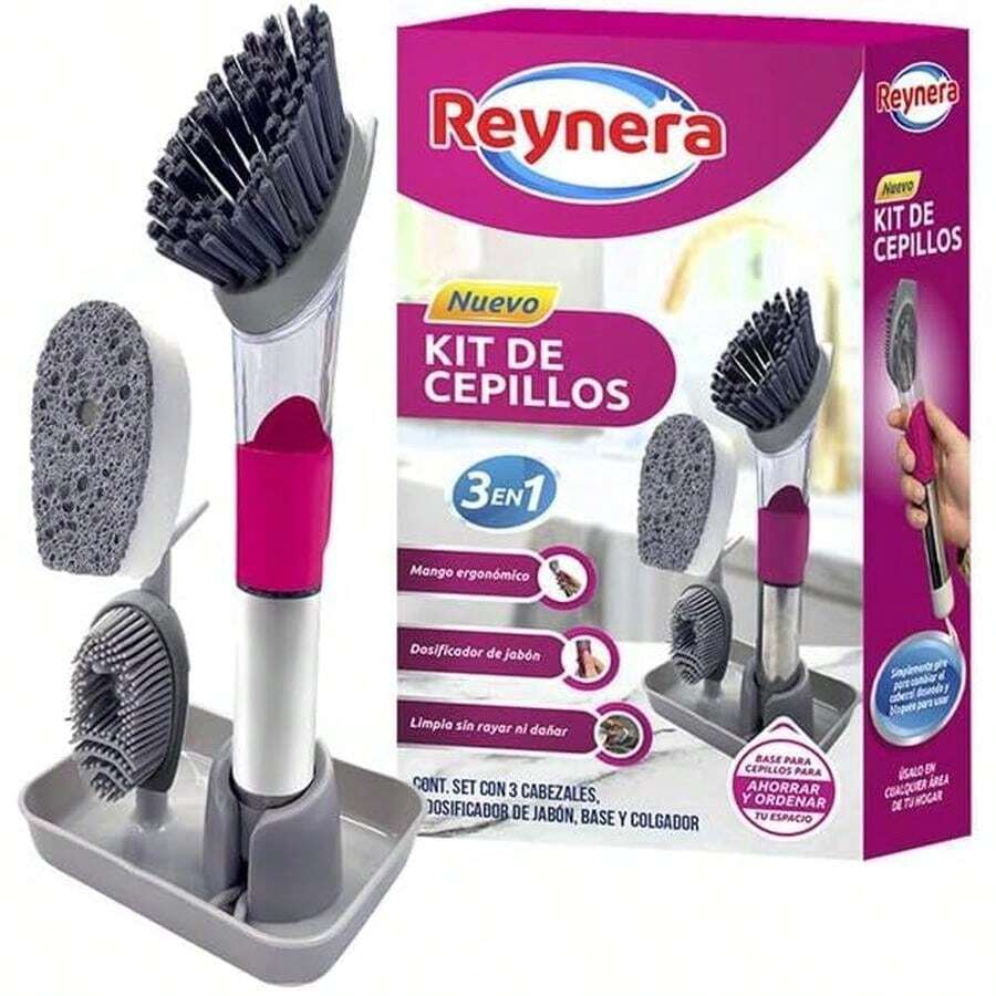 Reynera Kit de Cepillos 3 en 1 con Cabezales Intercambiables Herramienta de Limpieza Multiusos para Hogar y Oficina, Ideal para Superficies Variadas, Diseño Ergonómico y Alta Durabilidad - / - Ver 1