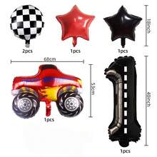 Numeric Racing Theme Balloons, Adding Fun To Your Birthday Party. Black Line Numeric Grid Round Balloons, Pentagram Racing Theme Party Decorations - 黑色 - 查看 2